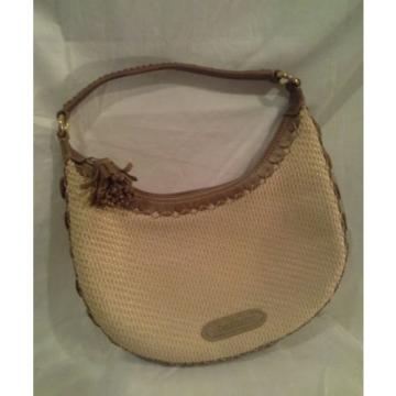 Cole Hann Sarah Straw #SP06 Beige Straw Taupe Leather Trim Shoulder Bag