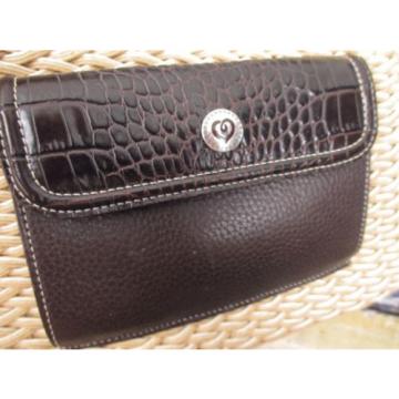 Brighton Tan Brown Woven Straw Croc Embossed Leather Handbag Purse Bag 