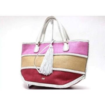 AUTHENTIC ANYA HINDMARCH Straw Tote Bag White x Pink x Beige x Red