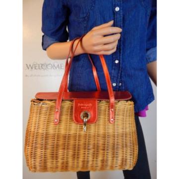 RARE KATE SPADE Pick A Picnic Basket Straw Wicker Red Top Handle Hand Bag Purse