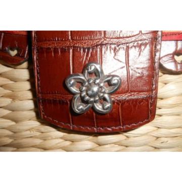 BRIGHTON Daisy Poppy Silk Woven Straw &amp; Leather Shoulder Bag Purse