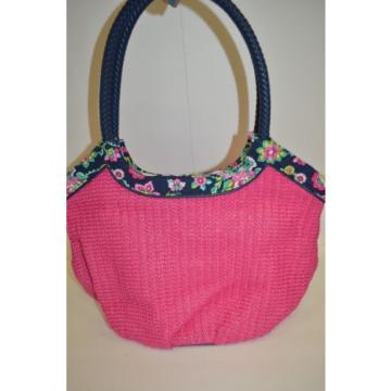 Vera Bradley Straw Bucket Tote Petal Paisley Bag Beach Cruise Hot Pink