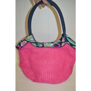 Vera Bradley Straw Bucket Tote Petal Paisley Bag Beach Cruise Hot Pink