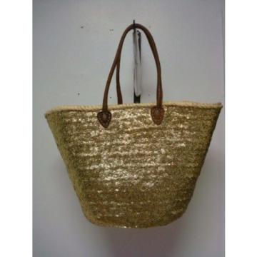 French Market Basket Sparkling Sequin Leather Straw Tote Bag Fashion Moroccan