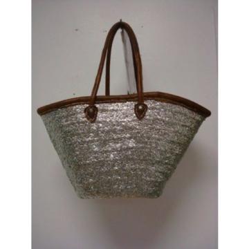 French Market Basket Sparkling Sequin Leather Straw Tote Bag Fashion Moroccan