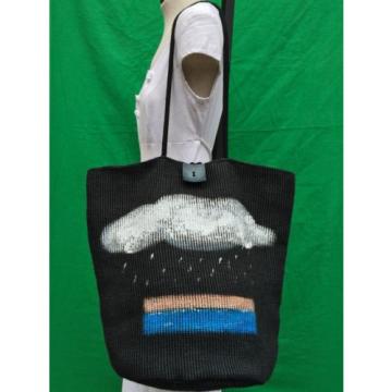 Black Woven Raining Cloud Tote Purse Handbag Shoulder Bag Rain HAND PAINTED