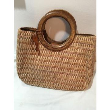 Fossil Beige Woven Straw Leather Satchel Bag Shoulder Strap Body cross 75082