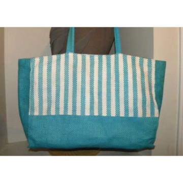 Pretty! Bright Turquoise Blue &amp; White Stripe Summer Tote/Shopper/Beach-Pool bag.