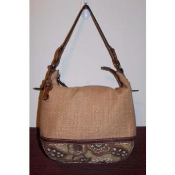 Fossil Large Solid Straw/Canvas/Leather Shoulder Bag