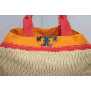 NWT Tory Burch Bag Slouchy Straw Canvas Tote Handbag Shoulder Natural