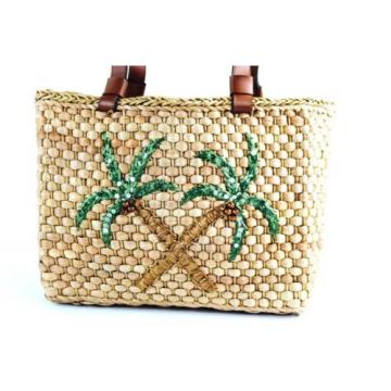 Straw Woven Purse With Palm trees Shoulder Bag