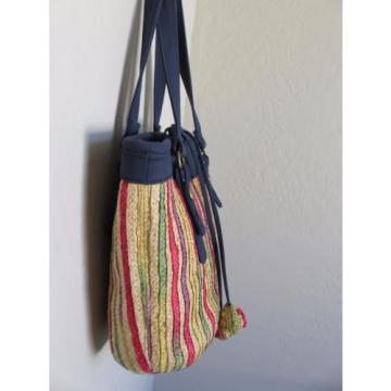 Lucky Brand Tote Bag Woven Straw Canvas Multi Color Stripe Handbag