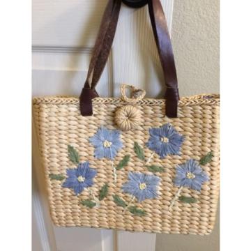 Straw Bag With  Flower Woven Satchel Shoulder Wicker Handbag