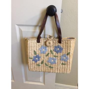 Straw Bag With  Flower Woven Satchel Shoulder Wicker Handbag