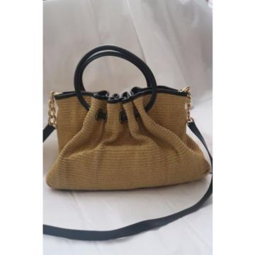 MICHAEL KORS BEIGE/BLACK STRAW LEATHER SATCHEL SHOULDER PURSE BAG