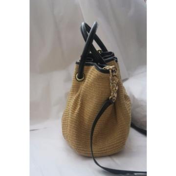 MICHAEL KORS BEIGE/BLACK STRAW LEATHER SATCHEL SHOULDER PURSE BAG