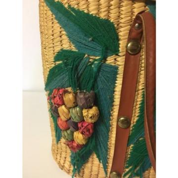 Mexico STRAW BASKET WEAVED PALM LEAF WOVEN BAG TOTE SOUVENIR