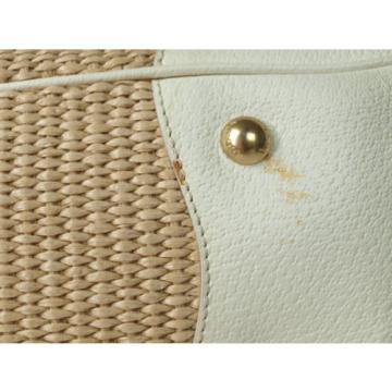 Authentic PRADA Gold Chain Leather, Beige Straw Shoulder Bag PS10559L