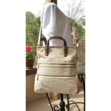 FOSSIL &#034;Explorer&#034; Large Woven Straw Stripe Tote Shoulder Crossbody Bag NWT