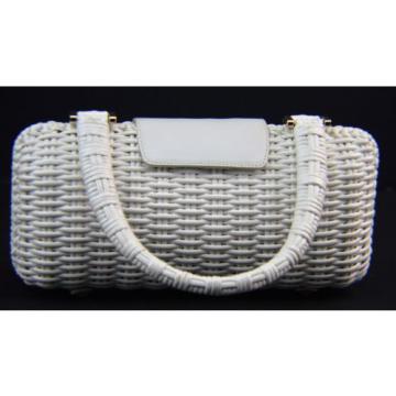 Salvatore Ferragamo White Gancini Gancino Lock Wicker Rattan Straw Hand Bag