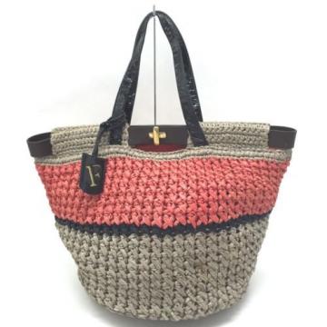 AUTHENTIC FURLA Straw Basket Bag Tote Bag Beige/Red