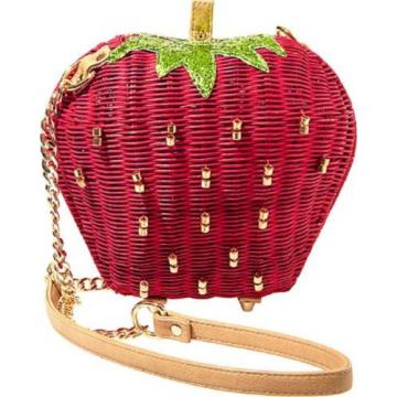 Betsey Johnson RARE Handbag STRAWBERRY Red WICKER Straw CROSSBODY Shoulder Bag