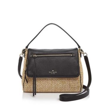 NWT KATE SPADE NEW YORK SMALL STRAW TODDY SHOULDER BAG BLACK NATURAL