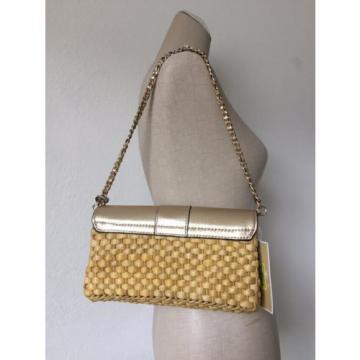 Michael Kors Pale Gold Leather Straw Gabriella Large Clutch Shoulder Bag NWT