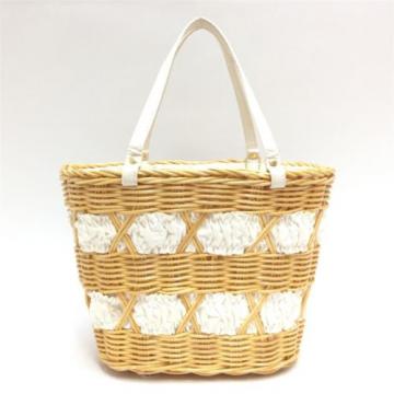 Auth Samantha Tavatha Braid Straw Tote Bag White Lace Hand Bag Sa..(a16003014)