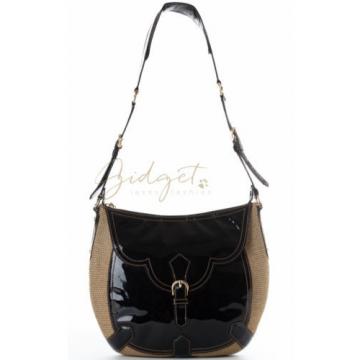 Eric Javits Squishee Straw Black Patent Leather Shoulder Bag