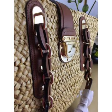 NWT Authentic MICHAEL KORS SANTORINI Large Straw Basket Pool Summer Bag BROWN