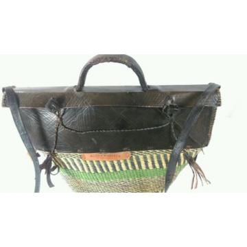 Striped Woven Bag Basket  Market Bolga African Purse Leather