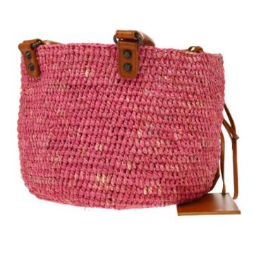 Authentic BALENCIAGA Raffia Basket Hand Bag Pink Straw Leather Vintage G02639