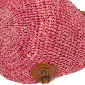 Authentic BALENCIAGA Raffia Basket Hand Bag Pink Straw Leather Vintage G02639