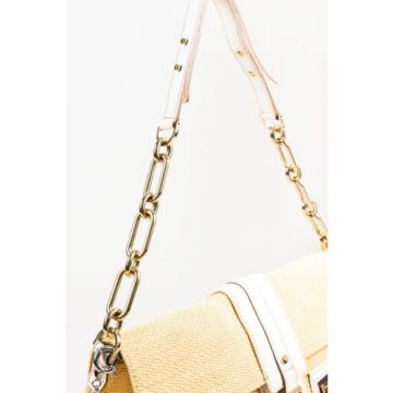 Lanvin Cream Beige Woven Straw Leather Chain Strap Shoulder Bag