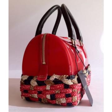 FURLA Rubber Jelly MINI &#039;CANDY BAG STRAW&#039; Red Weaved LEATHER Satchel Handbag NWT