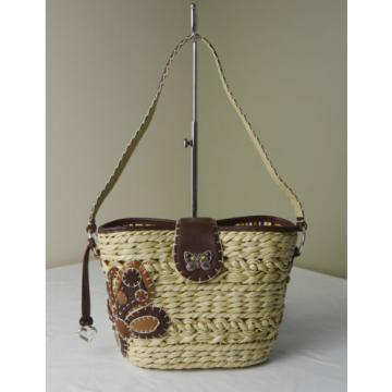 Brighton Butterflight Butterfly Applique Jewel Straw Shoulder Bag