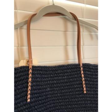 Merona Target Leather Straw Beach Tote Bag Purse Navy Blue Natural NWOT