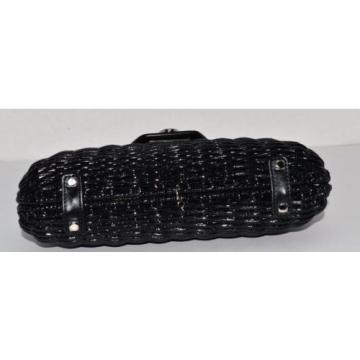 Salvatore Ferragamo Black Gancini Gancino Lock Wicker Rattan Straw Hand Bag