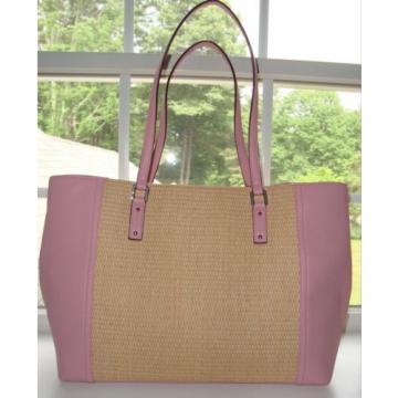 NWT RALPH LAUREN PERCY PINK TEA ROSE w/STRAW TOTE SHOULDER BAG PURSE- $198