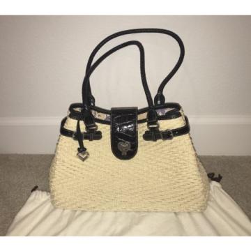 BRIGHTON Woven Black Leather and Straw Shoulder Handbag NWOT, Protective Bag Inc