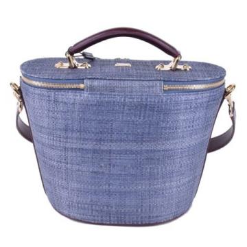 DOLCE &amp; GABBANA RUNWAY Raffia Handbag Bag Blue Purple 03568