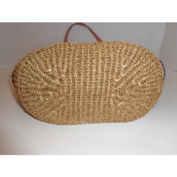 STRAW KENYA SISAL TOTE MARKET BAG BLUE ~ GREEN ~ NATURAL with LEATHER STRAPS