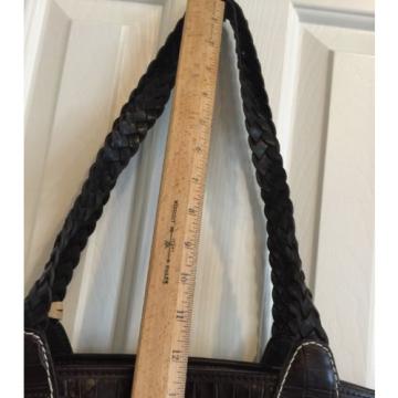 BRIGHTON  Straw  Brown Croc Trim Braid Straps Heart Basket Shoulder Bag Purse