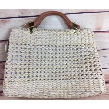 VTG ALINA ITALY Woven Vintage Wood Handle Straw Handbag Tote Beach bag Purse