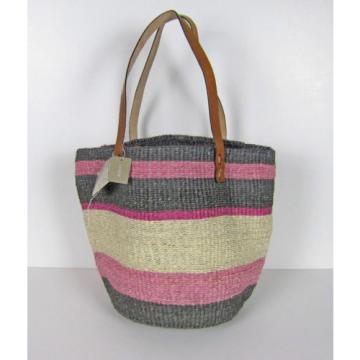 NWT J Crew Bamboula ltd. Beach Bag Purse Gray Pink Natural Sisal Tote A4291