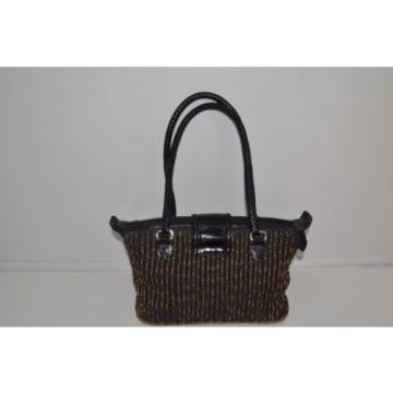 Brighton Black Brown Straw Weave Purse Satchel Shoulder Bag Heart Footed