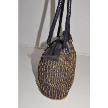 Brighton Black Brown Straw Weave Purse Satchel Shoulder Bag Heart Footed