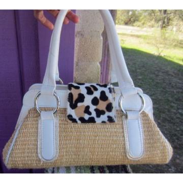 LANZETTI By Lexiapel  Straw &amp; White Leather Satchel Bag MULTI TEXTURES ITALY