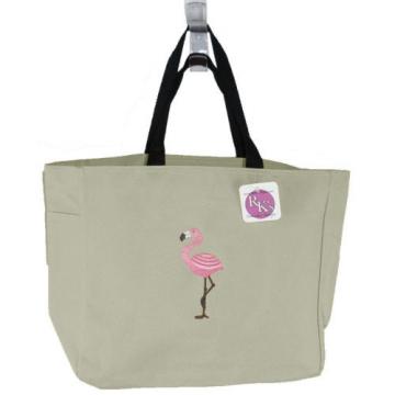 Pink Flamingo Tote Bag Summer Tropical Beach Vacation Monogram Stone Red or Blue